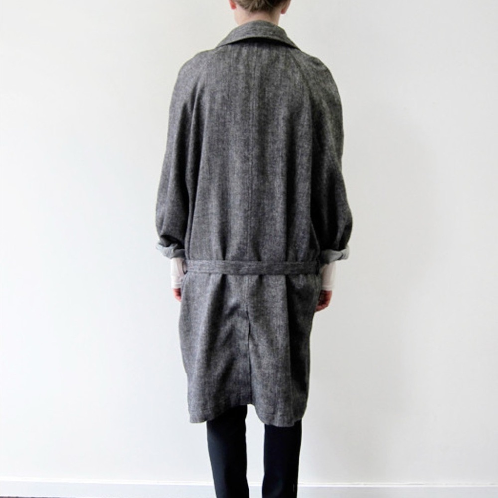Base Range Lagenlook Sustainable Gray Wool Linen Blend Trench Coat Size Medium - Picture 2 of 7